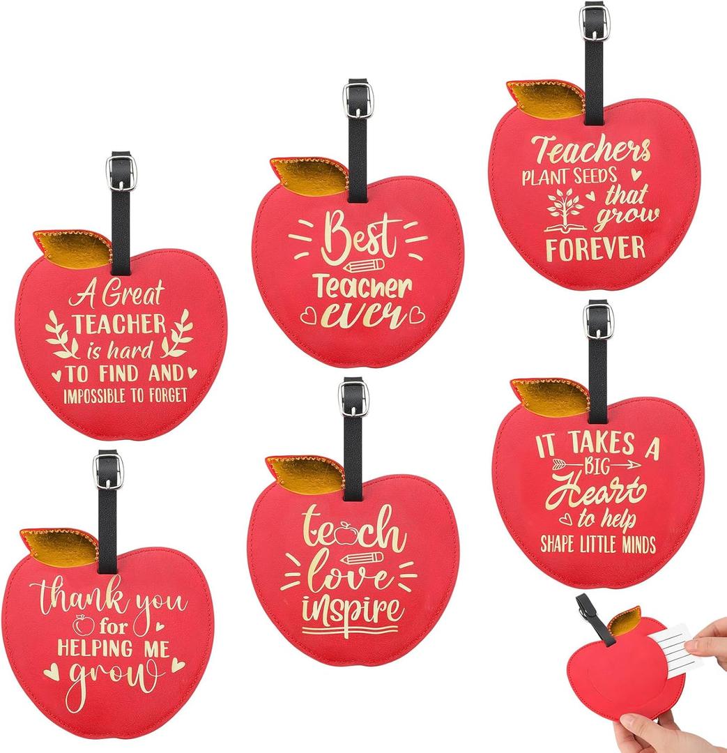 Foilswirl 6 Pcs Graduation Gifts Holder Apple Shape Leather Luggage Tags Graduation Teacher Appreciation Gifts for Women Teacher Coworkers