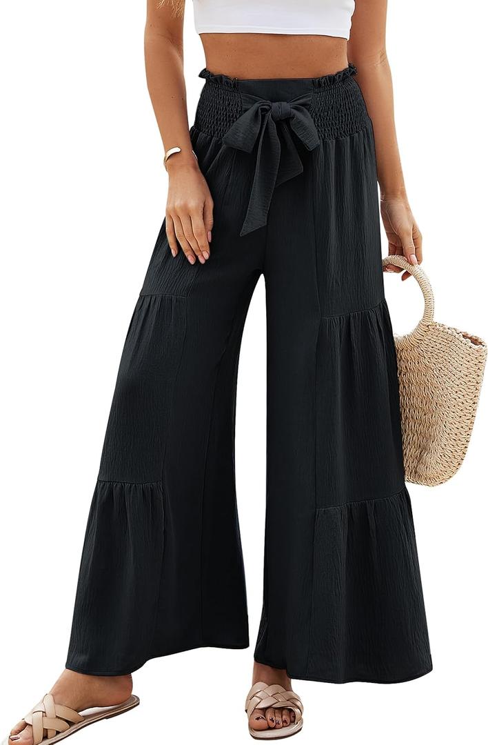 Blooming Jelly Women Casual Pants Wide Leg Trousers High Waisted Pant Trendy Vacation Outift 2025 (Large, Black)