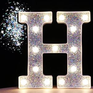 Pooqla Light Up Letters, LED Marquee Letters for Silver Birthday Decorations, Battery Powered Night Light Teenager Girl Room Decor, Gift for Girls Boys Wedding Bedroom Christmas Party Decor, Letter H
