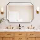 Vanity Bathroom Mirror, 40" x 30" Black Scalloped Mirror for Wall