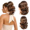 Flufymooz Ponytail Extension, 14 Inch Short Drawstring Ponytail Hair Extension for Women, Soft Synthetic Pony Tails Hairpiece for Women (Dark Brown with Cooper Red)