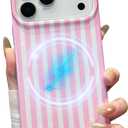 Jmltech Magnetic for iPhone 17 Pro Case Striped Phone Case Cute Women Girly Trendy Compatible with MagSafe,Shockproof Slim Soft TPU and Hard Back Protective Cover Pink