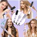 JIGGL 3-in-1 Interchangeable Hair Styler: 1.25" Curling Iron, 1.5" Heated Round Thermal Brush & Hair Straightener Combo for Travel, Dual Voltage,Straight/Curl/Blowout Short and Long Hair, Purple