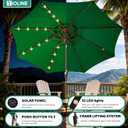 9FT Solar-Powered LED Patio Umbrella with Tilt Crank,Outdoor Market Umbrella with 32 Lights,Sunshade for Deck, Garden and Pool