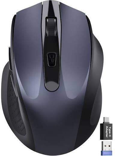 Wireless Mouse for Laptop, 2.4GHz Computer Mouse with USB-A Port &USB-C Adapter, Cordless Office Mice with 6 Buttons & 3 Level DPI for Small to Medium Hands, Work with PC, Desktop, Tablet - M21