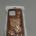 Kawaii 3D Teddy Bear Phone Case for iPhone 15 Pro Max (with Retractable Phone Stand & Grip) Cute Girly Cartoon Soft Silicone Phone Cover for Girls, Kids, Teens, and Women, Brown
