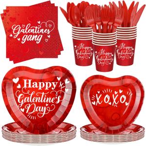 184 Pcs Galentine's and Valentines Day Party Supplies Serve for 24 Guests Happy Galentine's Day Paper Plates Napkins and Forks Set Ladies Girls Party Decorations for Drinks Dinner Wedding