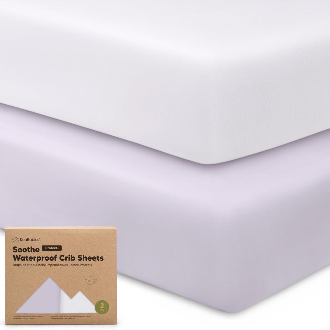 2-Pack Waterproof Crib Sheets for Girl, Boy - Organic Cotton 52X28 Fitted Crib Sheets Neutral, Crib Mattress Protector Sheets, Soft Toddler Bed Sheets, Washable Infant Fitted Baby Crib Sheets (Lilac)