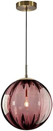 KCO Lighting Modern Large Globe Pendant Light - Vintage Gold Single Pendant - Round Glass - Industrial Kitchen Island & Dining Room Light Fixture (Burgundy-9.8')