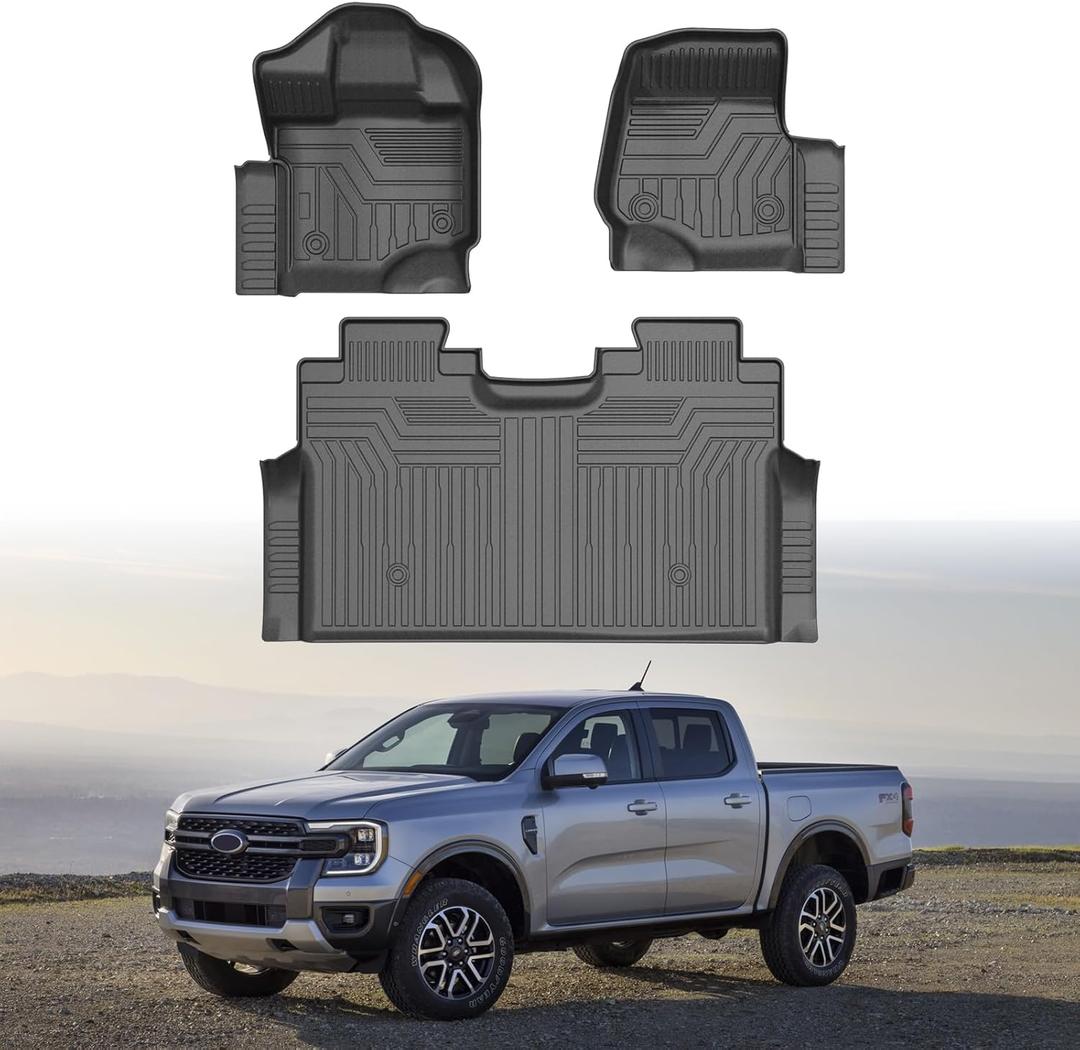 Mixsuper Floor Mats for Ford F150 SuperCrew 2021-2024 (Fit Rear Seat Without Under-Seat Fold Flat Storage), All Weather Floor Liners for F150 Accessories,Durable 1st and 2nd Row Set Black