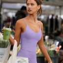 LASLULU Womens Adjustable Spaghetti Strap Sports Bra V Neck Wireless Padded Yoga Bra Camisole Workout Crop Tops (Purple, XL)