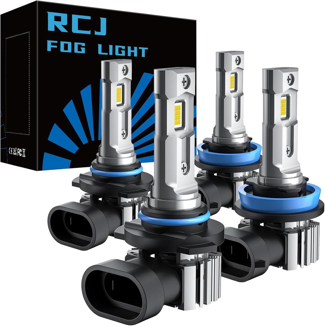 9005/HB3 H11/H8/H9 Bulbs Combo, 32000LM Super Bright 6000K Cool White Fog Light, 1:1 Mini Size with Fan, Plug and Play, Canbus Ready, Pack of 4