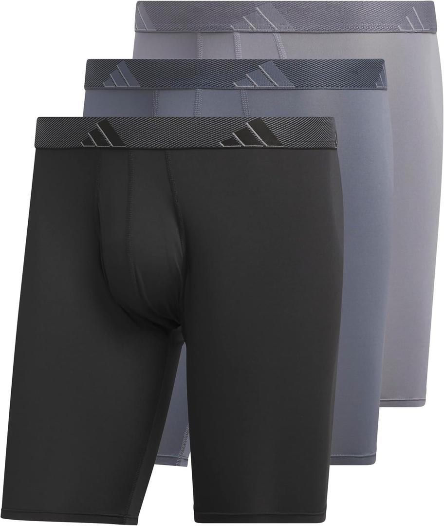 adidas Men's Microfiber Long Boxer Briefs (3-pack) moisture-wicking Performance Stretch Underwear (L)