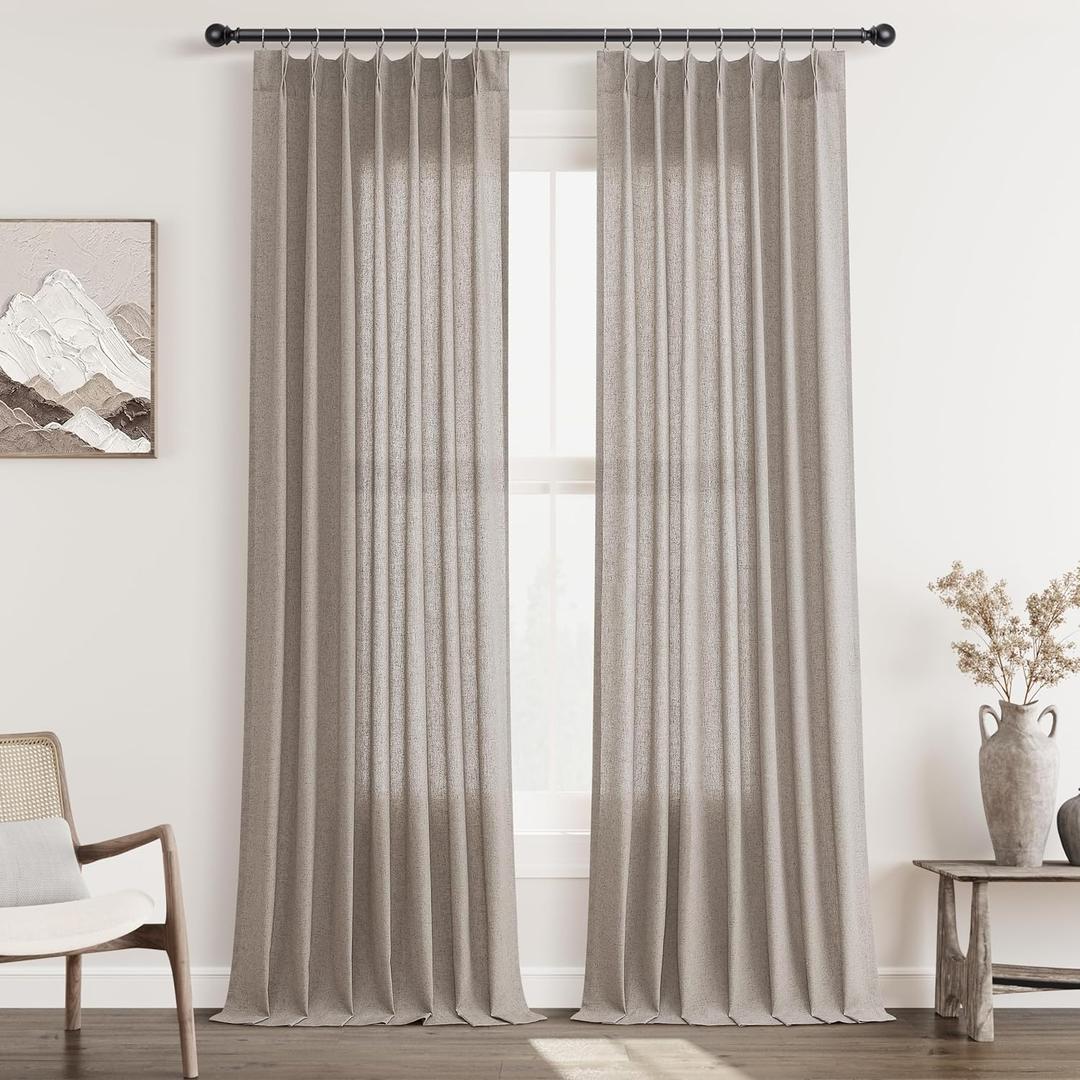 Dark Apricot Pinch Pleat Linen Curtains 90 Inch Length 2 Panels Set for Bedroom Dinging Room Semi Sheer Boho Farmhouse Neutral Window Curtains 90 Inches Long for Living Room Nursery 40x90