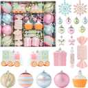 3.15" Pastel Candyland Christmas Ball Ornaments Set, 80 Pcs Cute Dessert-Themed Macaron Pink Xmas Tree Pendants with Cupcake, Train, Lollipop, Shatterproof Hand-Painted Bulk for Sweet Wonderland Party