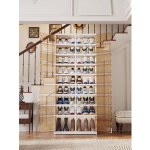 9-Tier Foldable Shoes Rack Organizer With Clear Magnetic Door, Hold Up 27 Pairs, Easy Assembly Plastic Shoe Shelf With Wheels for Door Entrance Living Room Bedroom
