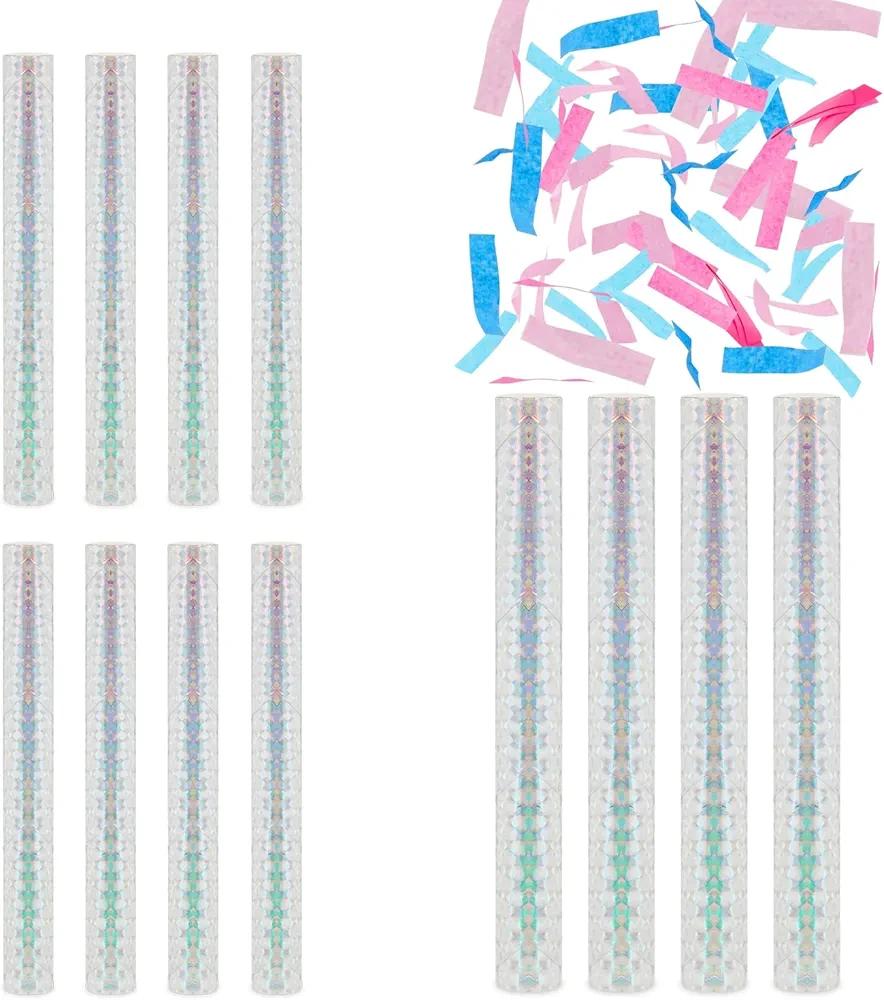 12 Pack Gender Reveal Confetti Wands, Flutter Sticks with Pink and Blue Confetti Strips