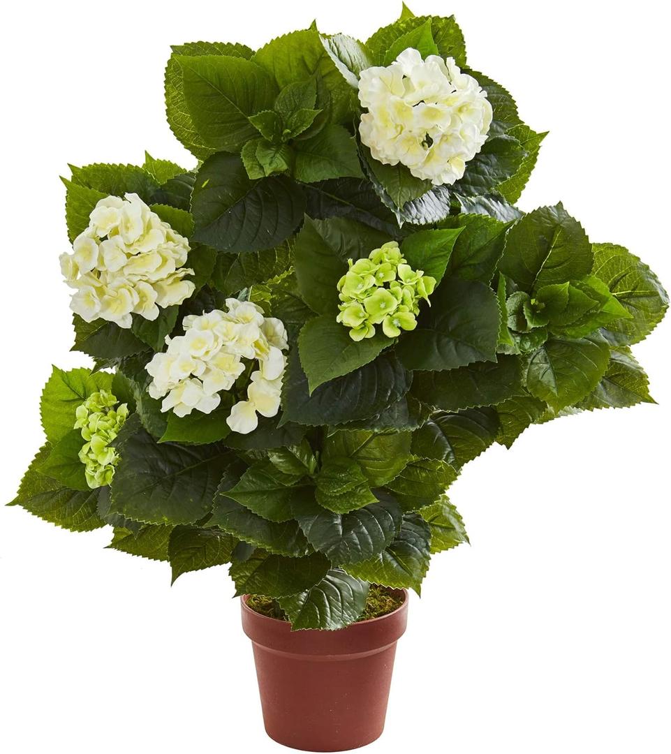 Nearly Natural 29” Hydrangea Artificial Silk Plants, White/ Green