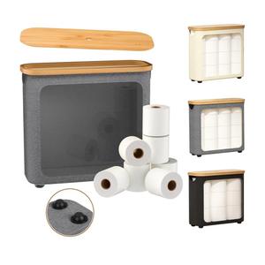 Toilet Paper Storage with Bamboo Lid,Foldable Basket Organizer for Bathroom, Holds 9 Mega/12 Regular Rolls, Waterproof Toilet Paper Holder Storage with Non-Slip Base,Gray