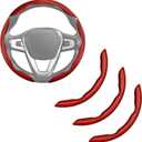 Carbon Fiber Steering Wheel Cover, Snap on Car Steering Wheel Cover Set Accessories 3pcs Wrap Grip Non Slip Protector Universal Matte Red