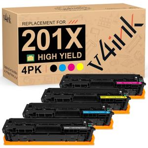 v4ink 201X Toner Cartridge Remanufactured Replacement for HP 201X CF400X CF401X CF402X CF403X 201A CF400AQ1 High Yield Toner for use in Color Pro M252dw M252n MFP M277dw M277n M274N Printer, 4-Pack