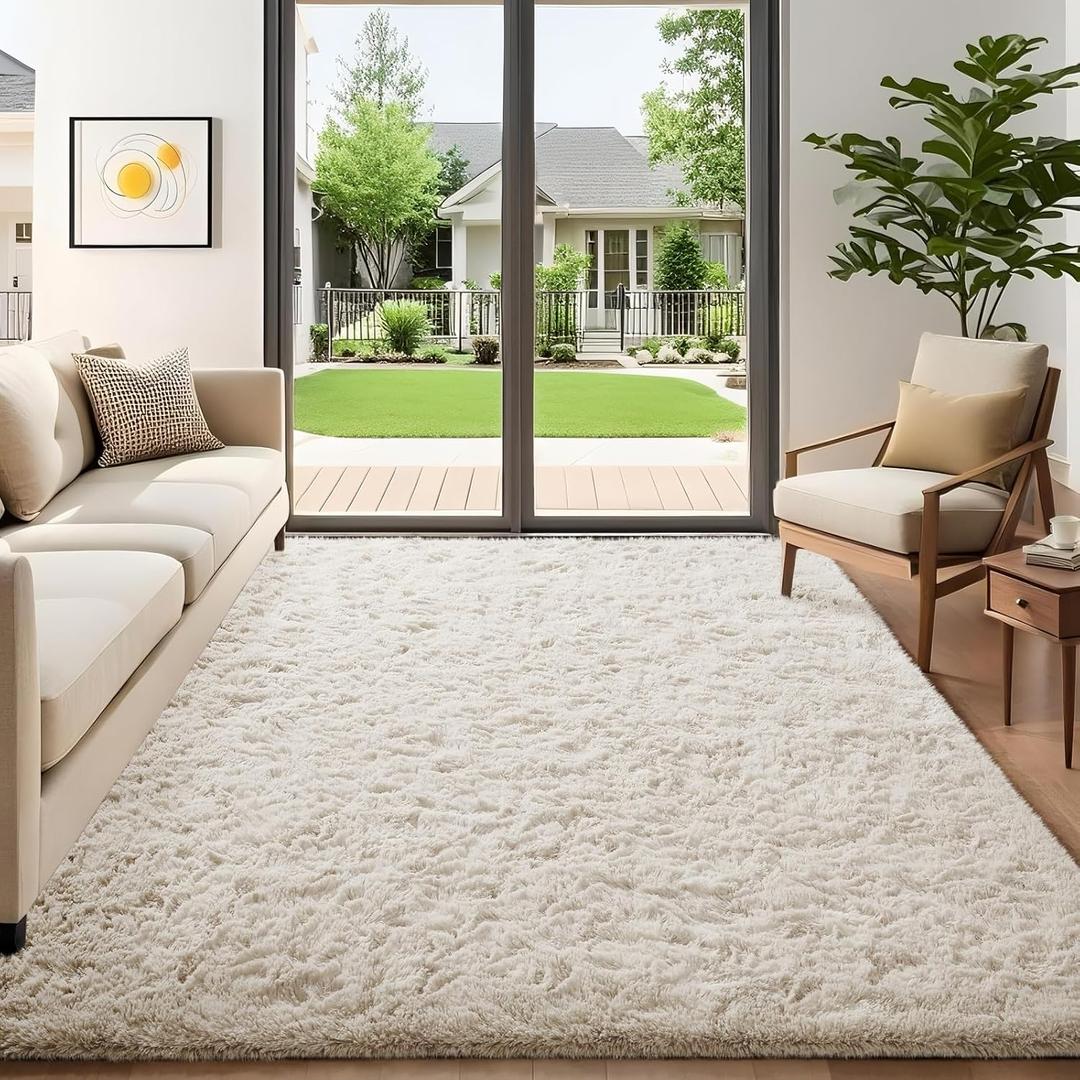Ophanie 5x7 Area Rugs for Living Room Ivory, Fluffy Shag Large Fuzzy Plush Soft Rug, Shaggy Floor Big Carpets for Bedroom Nursery, Kids Home Decor Aesthetic