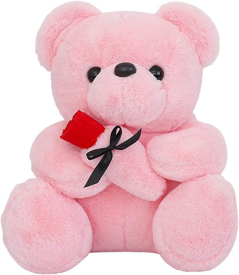 12 inch Teddy Bear Stuffed Animal with Rose, Soft Teddy Bear Plush Toys, Birthday Xmas Gifts for Kids Boys Girls (Pink)