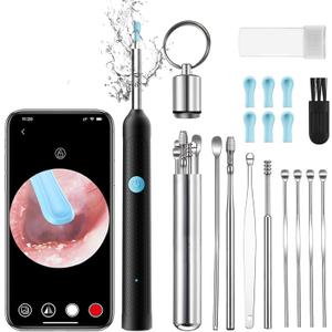 Ear Wax Removal Kit - Ear Cleaner with Camera with 1080P, Ear Wax Removal Tool with 6 LED Light, 6 Ear Pick, 10 Ear Cleaning Kits, Ear Camera Wax Rremoval for iOS & Android (Black)