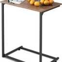 WLIVE Wide Snack Side Table, C Shaped End Table for Sofa Couch and Bed, Laptop Table, Work from Home, 26 Inch Tall, Light Brown