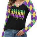 Mardi Gras Shirts for Women Funny Carnival Tuesday T Shirt New Orleans Party Shirt Mardi Gras Outfit Long Sleeve Tops (L)
