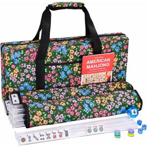 American Mahjong Tile Set, 166 Tiles, 4 All-in-One Mahjong Racks with Pushers, Mahjong Set with Green Bag for Beginners (Ma Jong, Mah-Jongg)