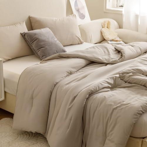 ROSGONIA Super King Comforter, Oatmeal, 120x120 Soft Bedding Blanket Quilt