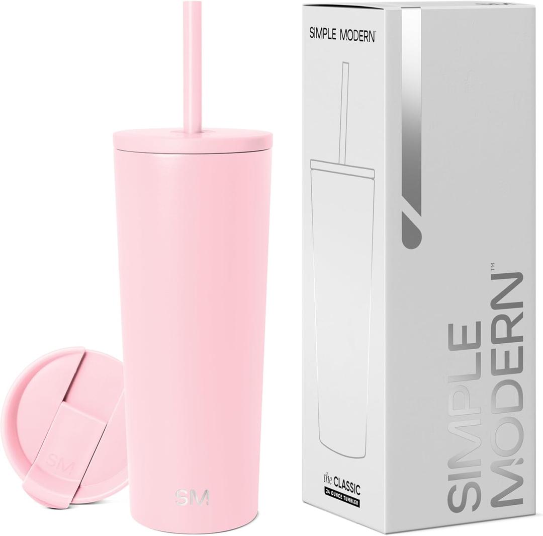 Simple Modern Insulated Tumbler with Lid and Straw | Iced Coffee Cup Reusable Stainless Steel Water Bottle Travel Mug | Gifts for Women Men Her Him | Classic Collection | 24oz | Blush 