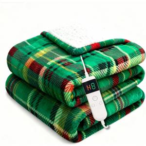 Electric Blanket Heated Throw, Soft Flannel 50"x60" Plaid Heating Blanket with 8 Hours Auto Off 10 Fast Heating Levels Machine Washable Sherpa Heated Blanket with Overheating Protection (Green)
