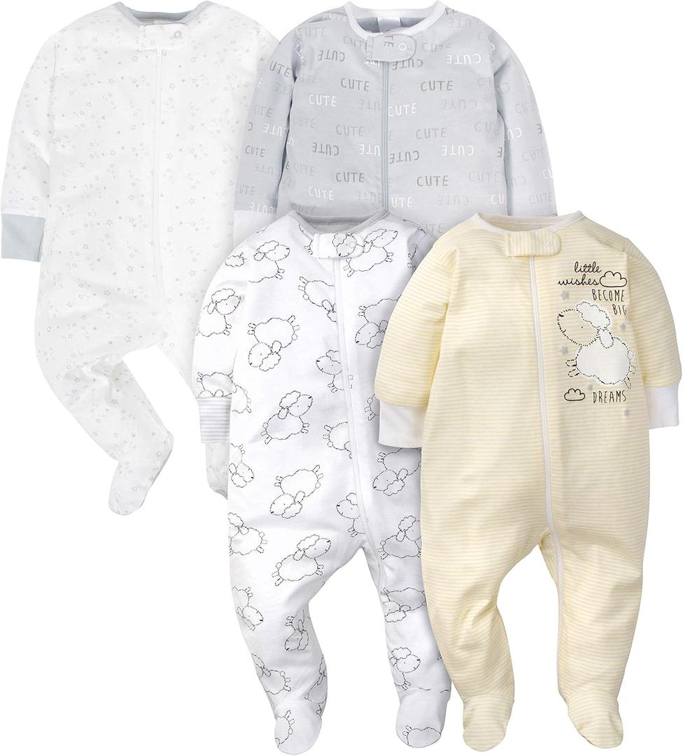 Gerber Baby Boys 4 Pack Sleep 'N Play Footie (0-3 Months, Sheep)
