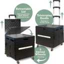 Inspired Living Collapsible Folding Utility Cart, Heavy-Duty Rolling Crate with 360° Wheels, Telescoping Handle, Hidden Lid, Holds 200 Lbs, Black