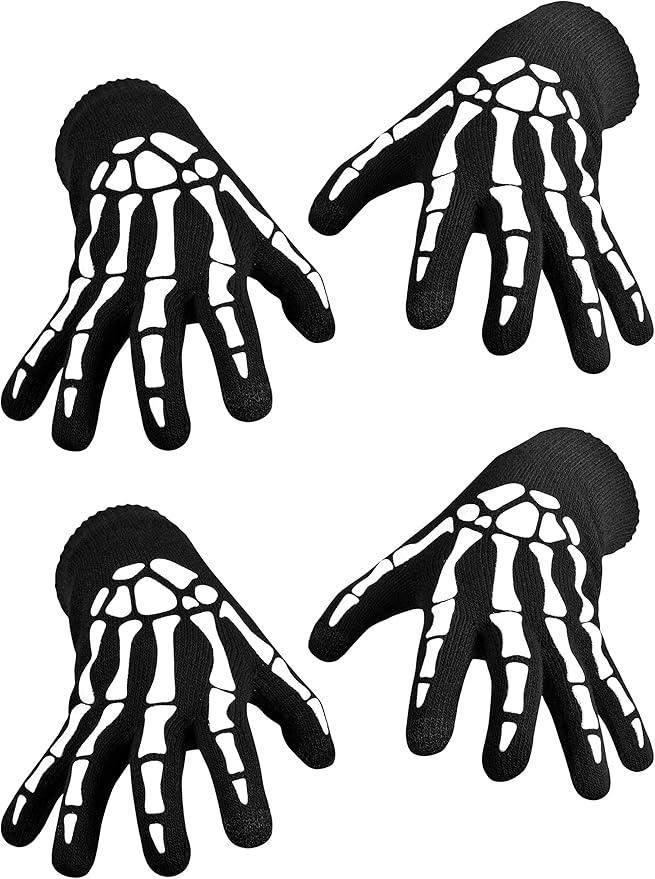 CROSSFINGERS Skeleton Gloves with Touchscreen and Warm for Halloween Cosplay Party and Daily Wears 2 Pairs