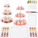 10 Piece Cake Stand Set 3 Tiered Tiered Cupcake Stands 1 Square and 1 Circular 5 Dessert Trays 1 cake tongs 2 Pack Pop Stand with Sticks Kit For Wedding Baby Shower Home Birthday Tea Party