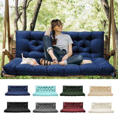 Tycdiose Porch Swing Cushions with Backrest, Replacement Swing Cushions Waterproof for Outdoor Patio Furniture, 2-3 Seater Outdoor Swing Bench Cushions Replacement with Ties (Navy, 60x40 Inches)