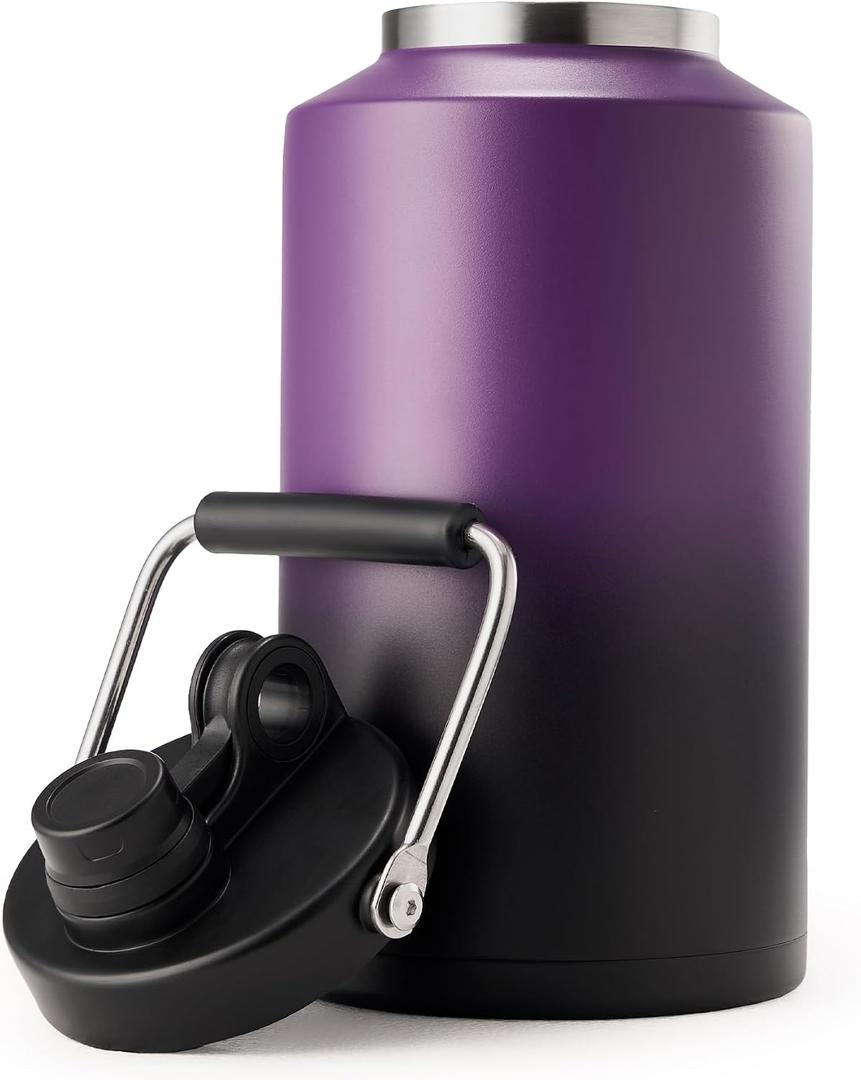 Kerilyn Insulated Gallon Jug with Handle, One Gallon, 128oz Stainless Steel, Large Double Vacuum Water Bottle for Hot & Cold Drinks, Wide Mouth, Sweat Proof, Great for Travel, Camping, Purple Gradient