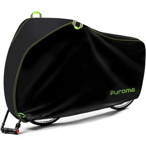 Puroma Bike Cover for 1/2/3 Bikes, 210D Waterproof Outdoor Storage Bicycle Covers Rain Sun UV Dust Wind Proof with Lock Hole for Mountain Road Electric Bike (Black & Green)