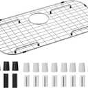 Sink Protector Grid 26-1/16" x 14-1/16", Rear Drain with Corner Radius 3-1/2", 304 Stainless Steel Material，Sink Bottom Grid, Includes Sink Strainer
