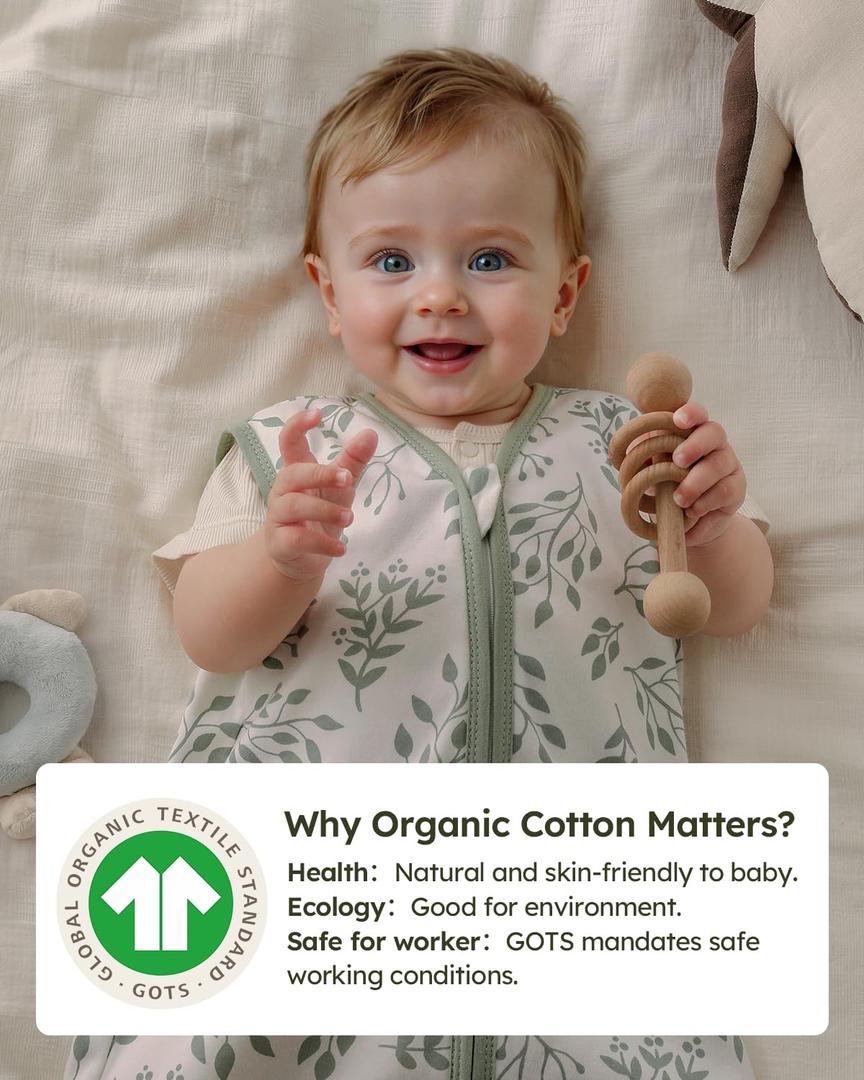 Yoofoss Baby Sleep Sack 0-6 Months Wearable Blanket for Babies 100% Organic Cotton 2-Way Zipper TOG 0.5 Toddler Sleeping Sack 2 Pack, Sleep Sacks