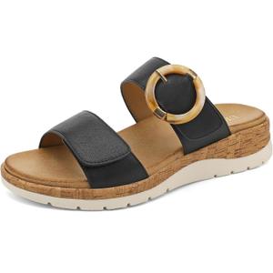 UBFEN Womens Low Wedge Slides Comfy Arch Support Cushioned Footbed | Slip On Dressy Sandals, Adjustable Straps, Lightweight Platform, Daily Wear, EUR41