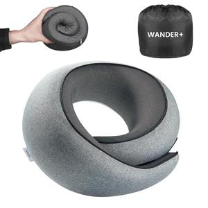 WANDER PLUS® Travel Neck Pillow, Pure Memory Foam Neck Pillow for Airplanes, Comfortable Breathable Cover, 360 Degree Support Ergonomic Design Best for Sleeping Plane Train Travel Essentials Max Grey
