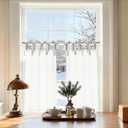 jinchan Linen Tie Top Curtains 36 Inch Length Farmhouse Cafe Curtains Set of 2 for Bedroom Bathroom Rustic Small Windows Light Filtering White Panels with Oat Ties