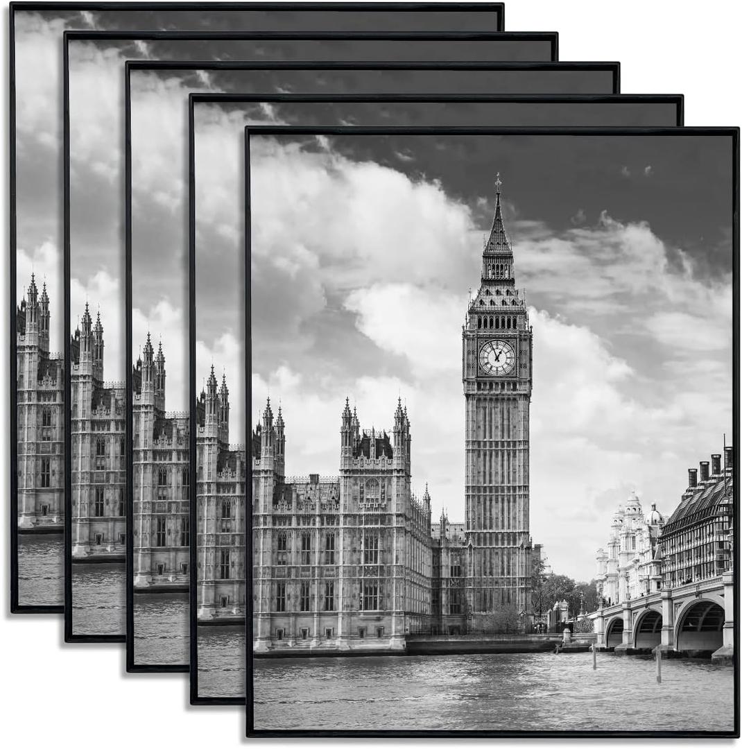 GOmaize Front Loading Black Picture Frame 8x10 Set of 5 Wall and Table Mounting