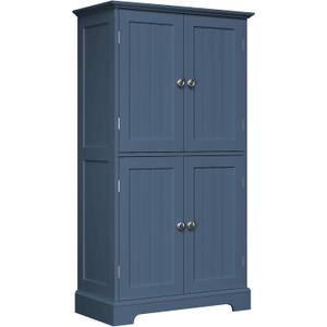 ChooChoo Bathroom Floor Cabinet, Modern Bathroom Storage Cabinet with 4 Doors and Adjustable Shelves, Freestanding Cupboard for Living Room, Blue (11.81"D x 23.62"W x 43.31"H)