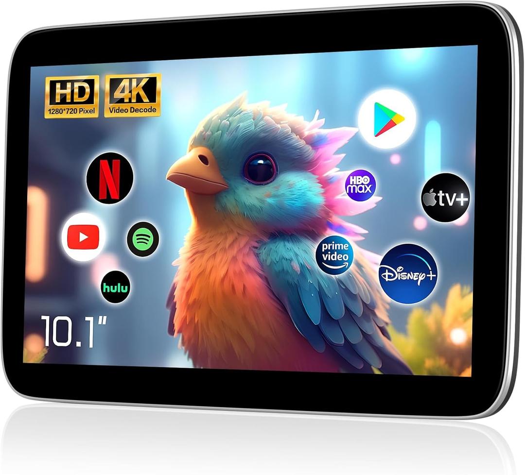 10.1-inch Android 13 Multi-Functional Car TV Headrest Monitor for Back Seat, IPS Touch Screen Video Player, Support WiFi/Bluetooth/Mobile Mirror Link/HDMI/USB/RCA