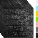 11-Pack 64 Sq.Ft Peel and Stick 3D Wall Panels for Interior Wall Decor, Black Brick Wallpaper